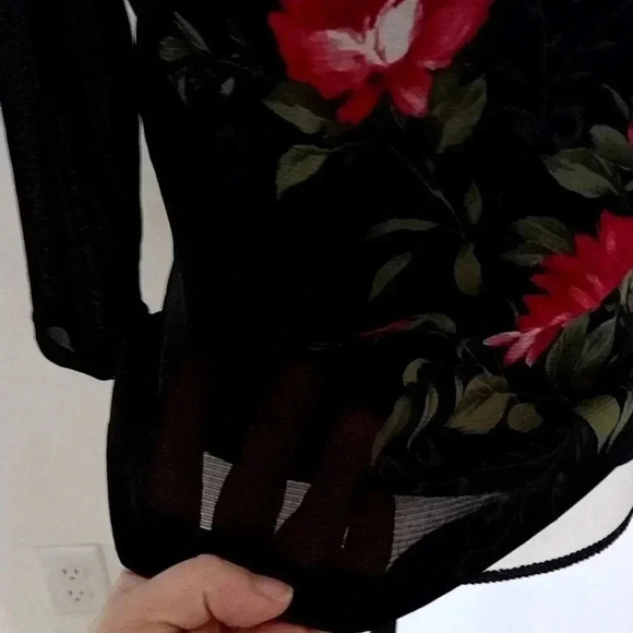 Emma James Floral Semi Sheer Black Top - Picture 8 of 11